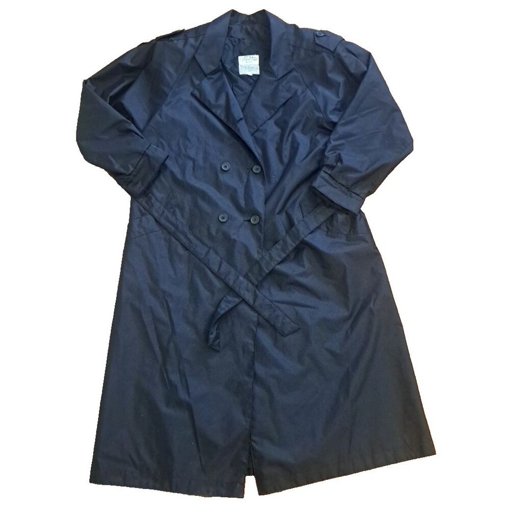 Womens Vintage Black Trench Coat Rain Jacket Pockets Lightweight Silvercord 12 P